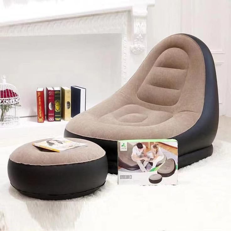Luxury Inflatable Lounger Chair | Ultra-Soft Flocked Accent Armchair for Living Room, Bedroom & Camping | Portable Blow-Up Sphere Pod Chair