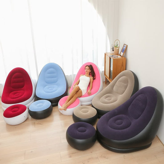 Luxury Inflatable Lounger Chair | Ultra-Soft Flocked Accent Armchair for Living Room, Bedroom & Camping | Portable Blow-Up Sphere Pod Chair